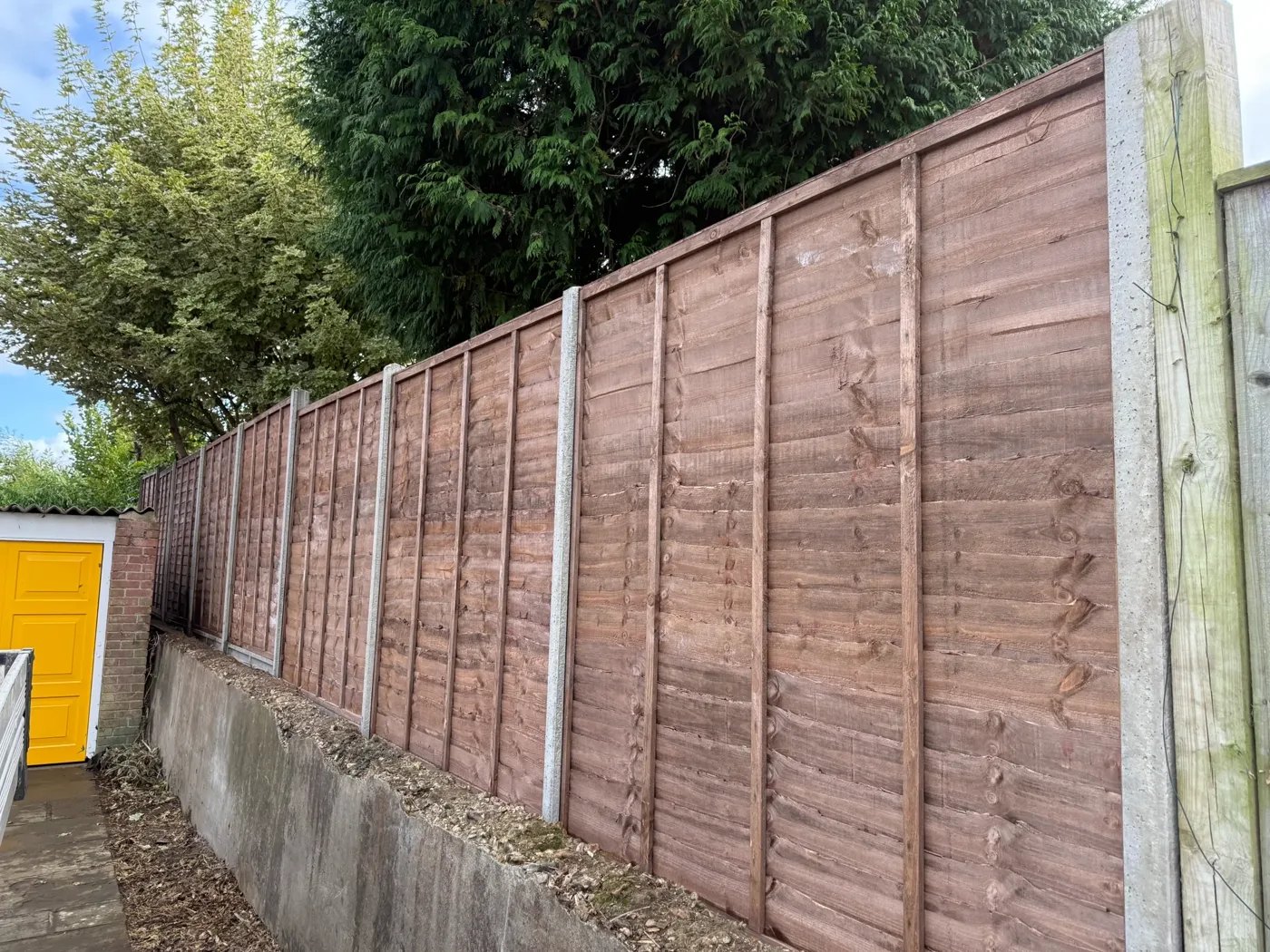 Closeboard fence with concrete posts in a rear garden